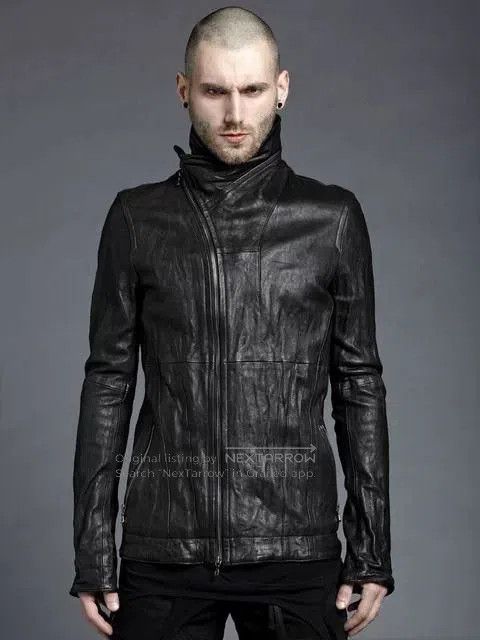 Julius Julius_7 Black High Neck Leather Jacket. Size US M / EU 48-50 / 2 - 6 Thumbnail