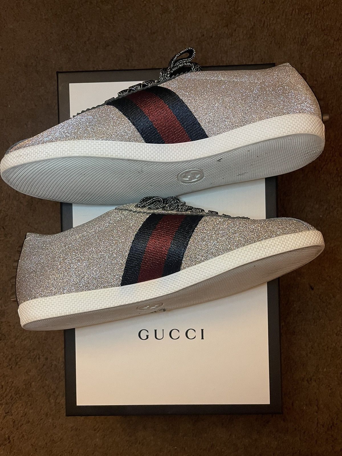 Designer × Gucci Gucci Bambi Web Silver Glitter Sneakers Sz 36 / 6 Size US 6 / IT 36 - 2 Thumbnail