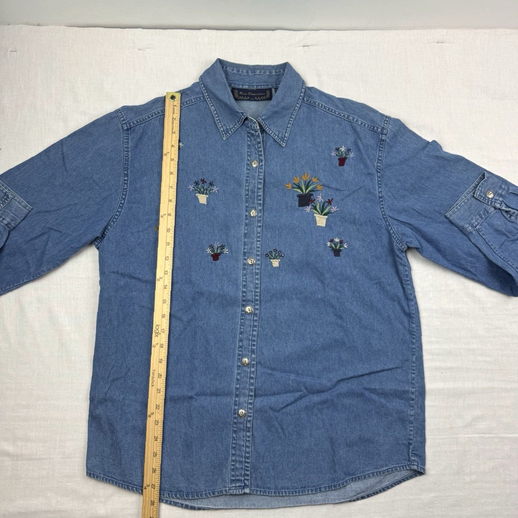 Denime VINTAGE New Directions Button-Up Shirt Denim Collar Womens Large Blue Flower 90s Y2K - Shirt Women L Denim Floral Size L / US 10 / IT 46 - 4 Thumbnail