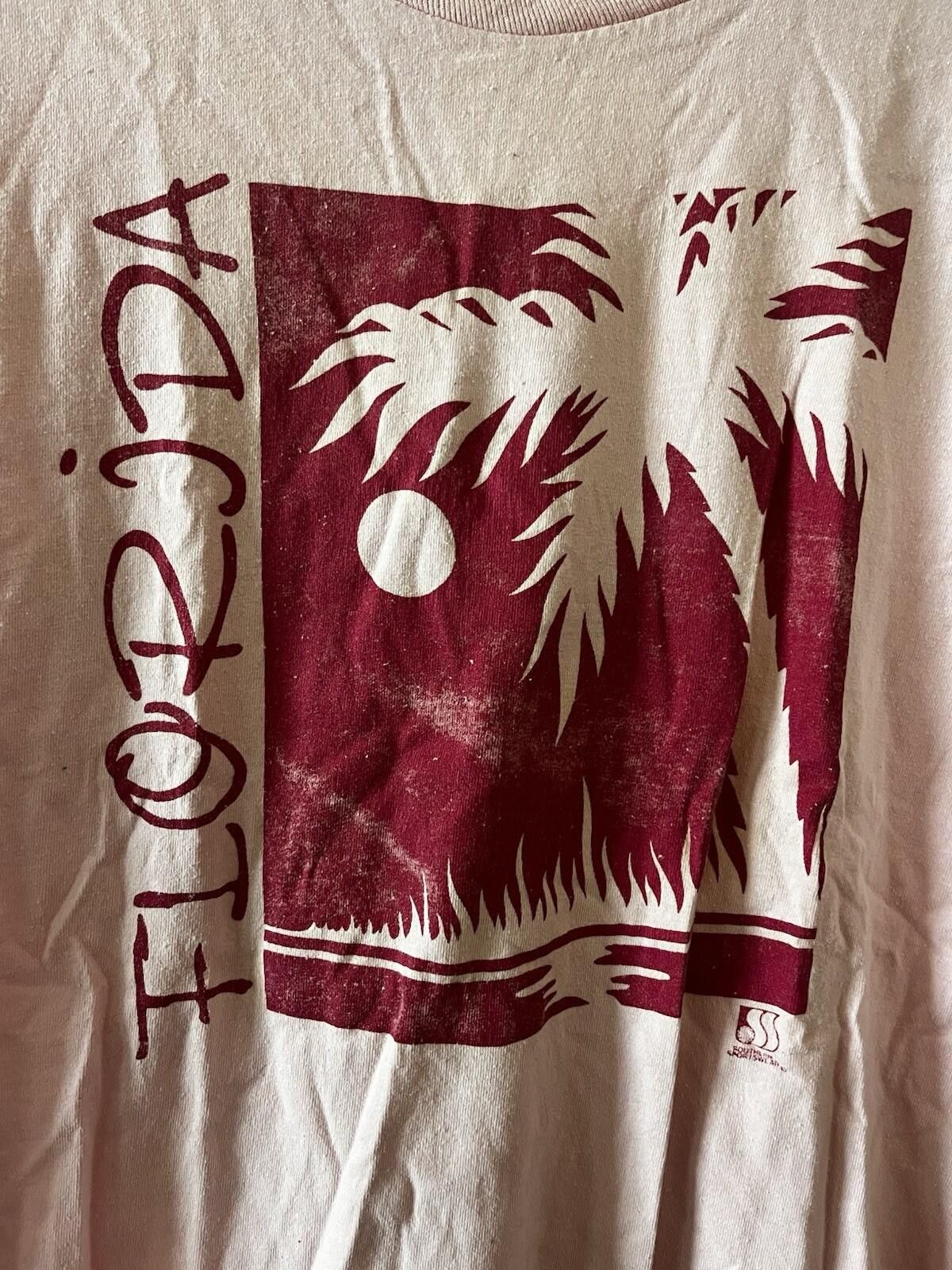 Anvil VTG Florida T-Shirt Pink Single Stitch Anvil Sun Palm Tree M Size US M / EU 48-50 / 2 - 2 Thumbnail