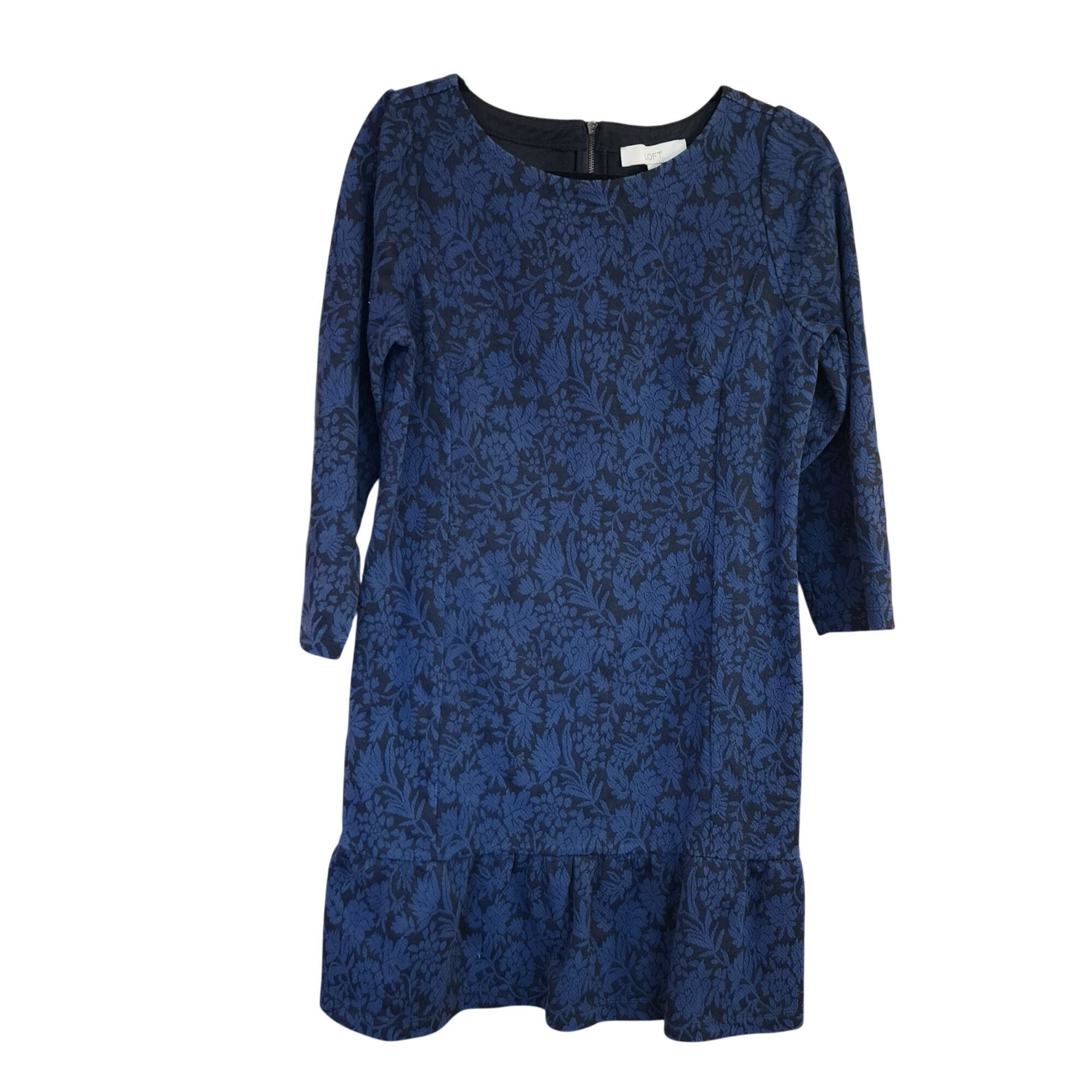 Loft LOFT Floral Jacquard Flounce Dress navy black pattern long s Size M / US 6-8 / IT 42-44 - 1 Thumbnail