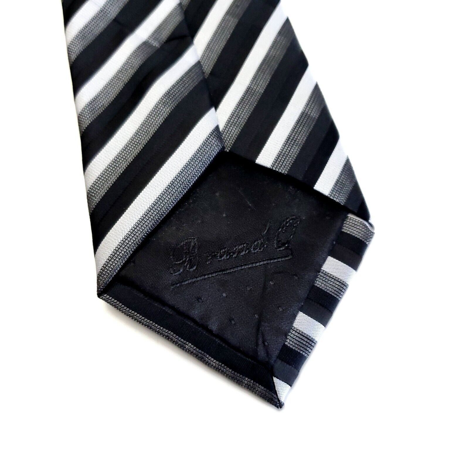Designer NEW Q Brand Italy Black Gray Striped Woven Skinny Silk Tie Size ONE SIZE - 6 Thumbnail
