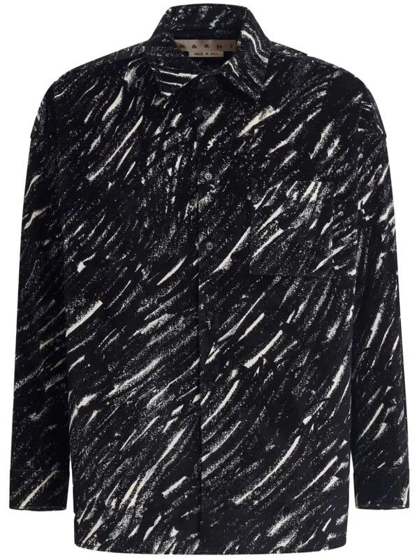 o1w1db11125 Sketch-Style Print Shirt in Black