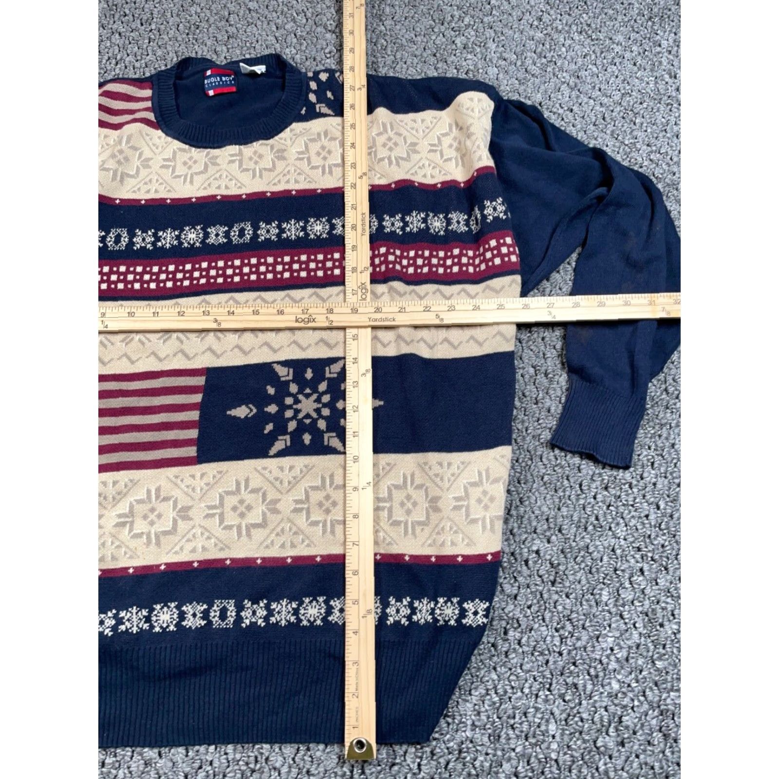 Bugle Boy VINTAGE Bugle Boy Sweater Men XL Blue American Flag Snowflake Pattern Lightweight Cotton Crew Neck Oversized Pullover Retro Size US XL / EU 56 / 4 - 6 Thumbnail