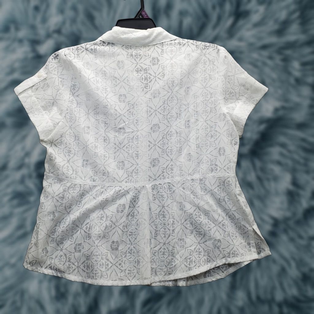 Coldwater Creek Coldwater Creek Shirt Womens PL White Floral Short Sleeve Button Front Size L / US 10 / IT 46 - 1 Thumbnail