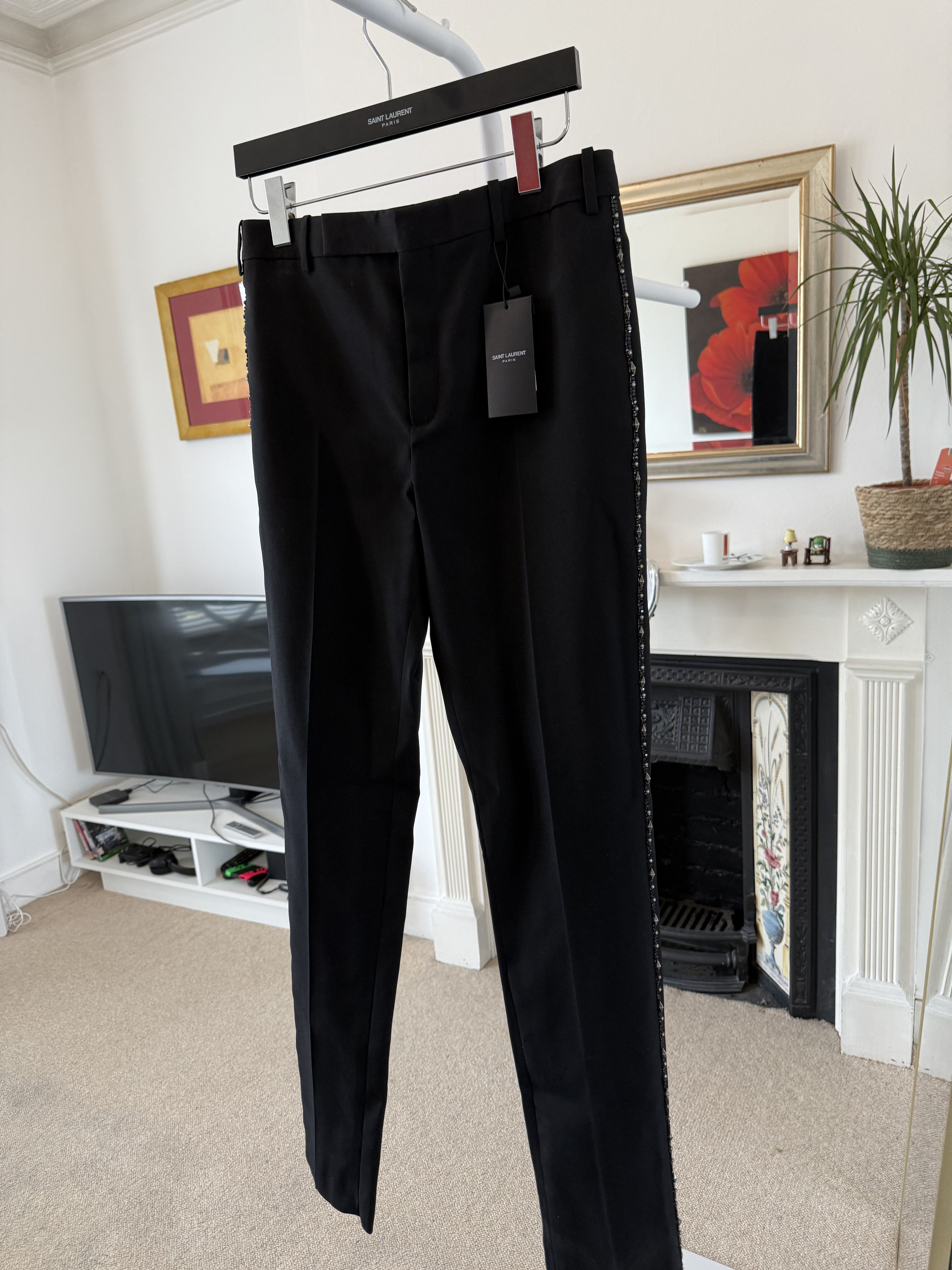Saint Laurent Paris Saint Laurent Wool Canvas Tuxedo Pants with Studs Size US 30 / EU 46 - 1 Thumbnail