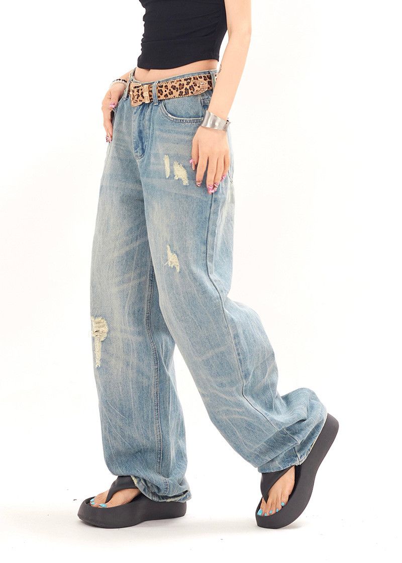 Vintage American street style loose wide-leg ripped jeans for men Size US 32 / EU 48 - 3 Thumbnail