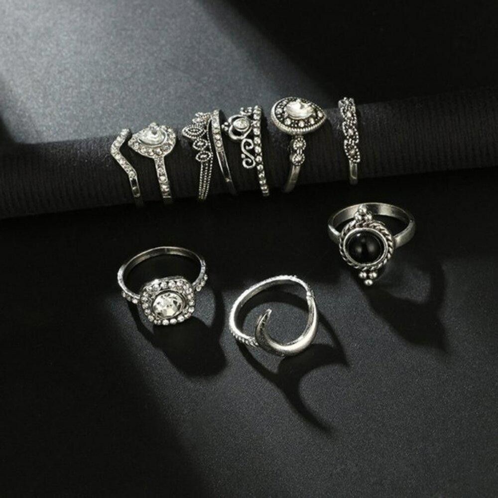 Designer 10pcs Vintage Rhinestone Knuckle Midi Stacking Boho Ring Set Size ONE SIZE - 4 Thumbnail