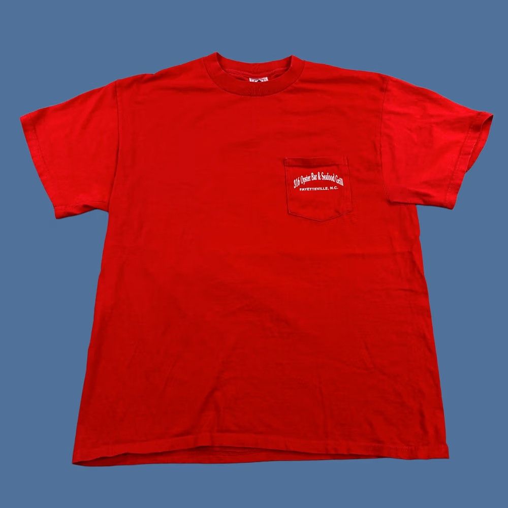 Delta Vintage Delta Pro Weight Shirt Mens Large Red 316 Oyster Bar NC Pocket Tee Y2K Size US L / EU 52-54 / 3 - 1 Thumbnail