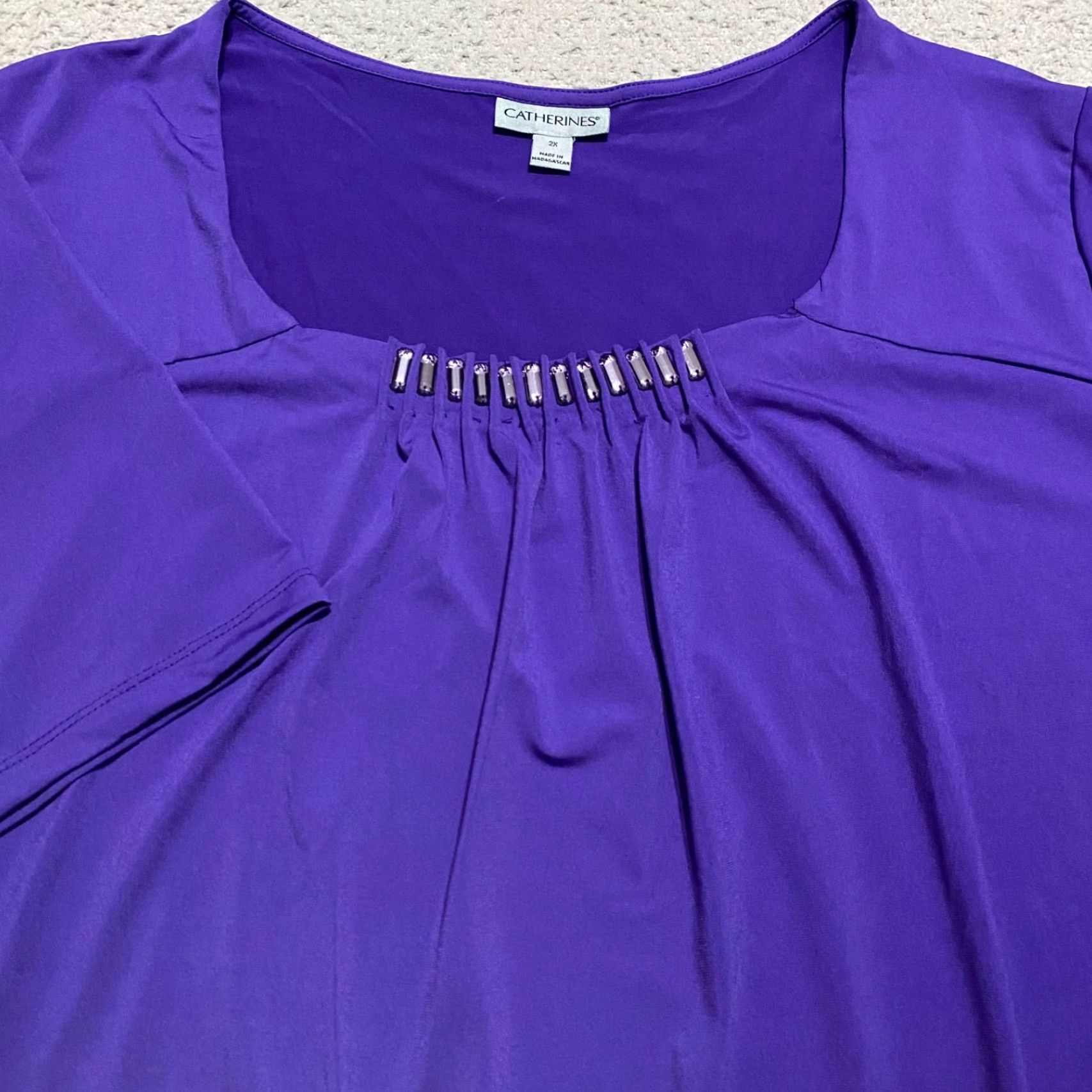 Vintage Catherines Blouse Shirt 2X Womens Purple Short Sleeve Square Neck Casual Size XXL / US 16-18 / IT 52-54 - 5 Thumbnail