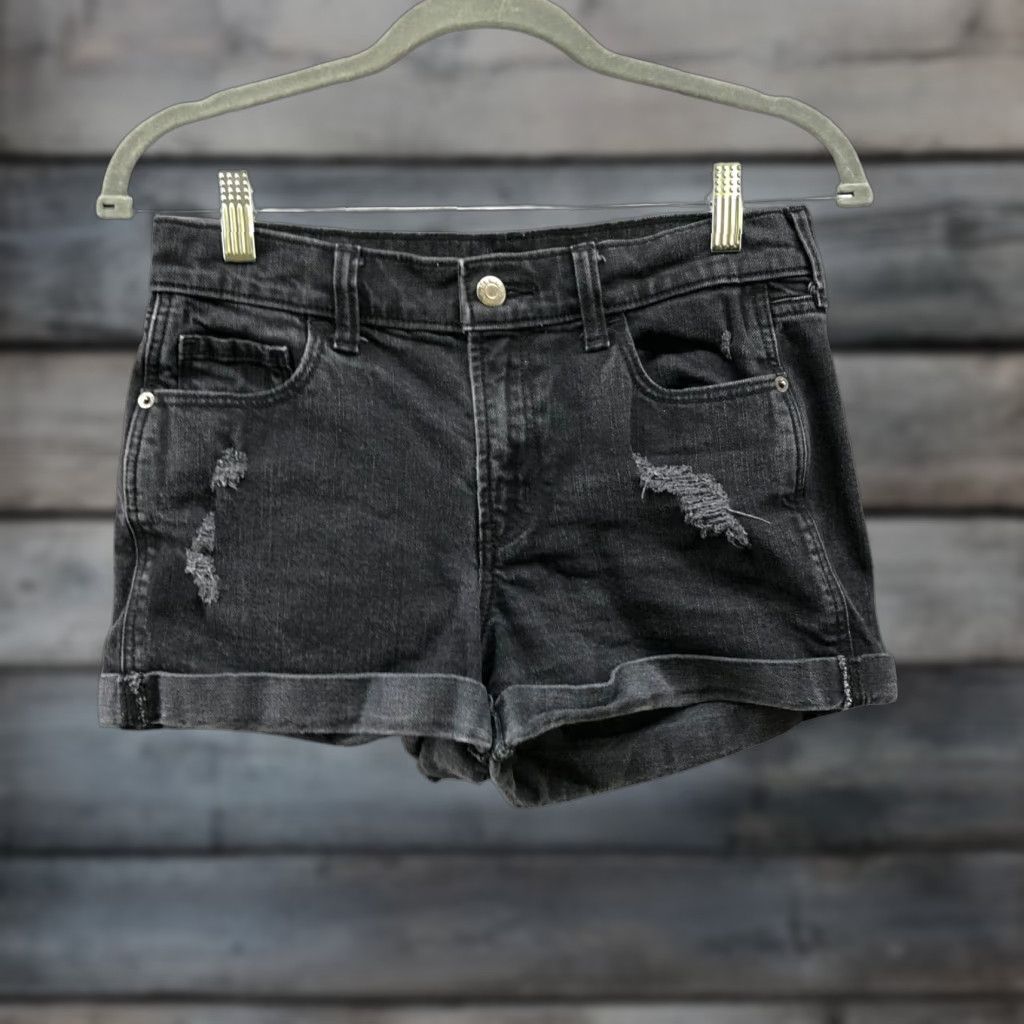 Old Navy Old Navy Womens Shorts Mid Rise Boyfriend Black Denim Roll Cuff Distressed 2 Size 26" / US 2 / IT 38 - 1 Thumbnail