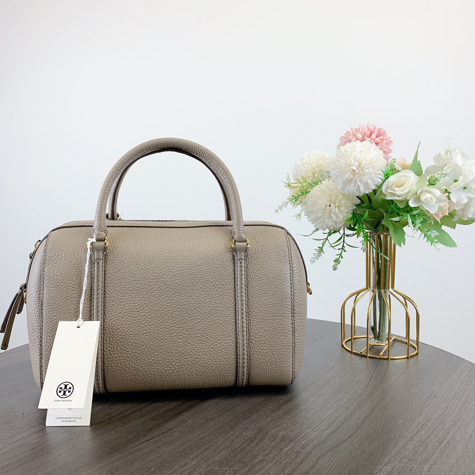 Tory Burch Tory Burch 141955 THEA SMALL WEB SATCHEL IN GRAY HERON Size ONE SIZE - 5 Thumbnail