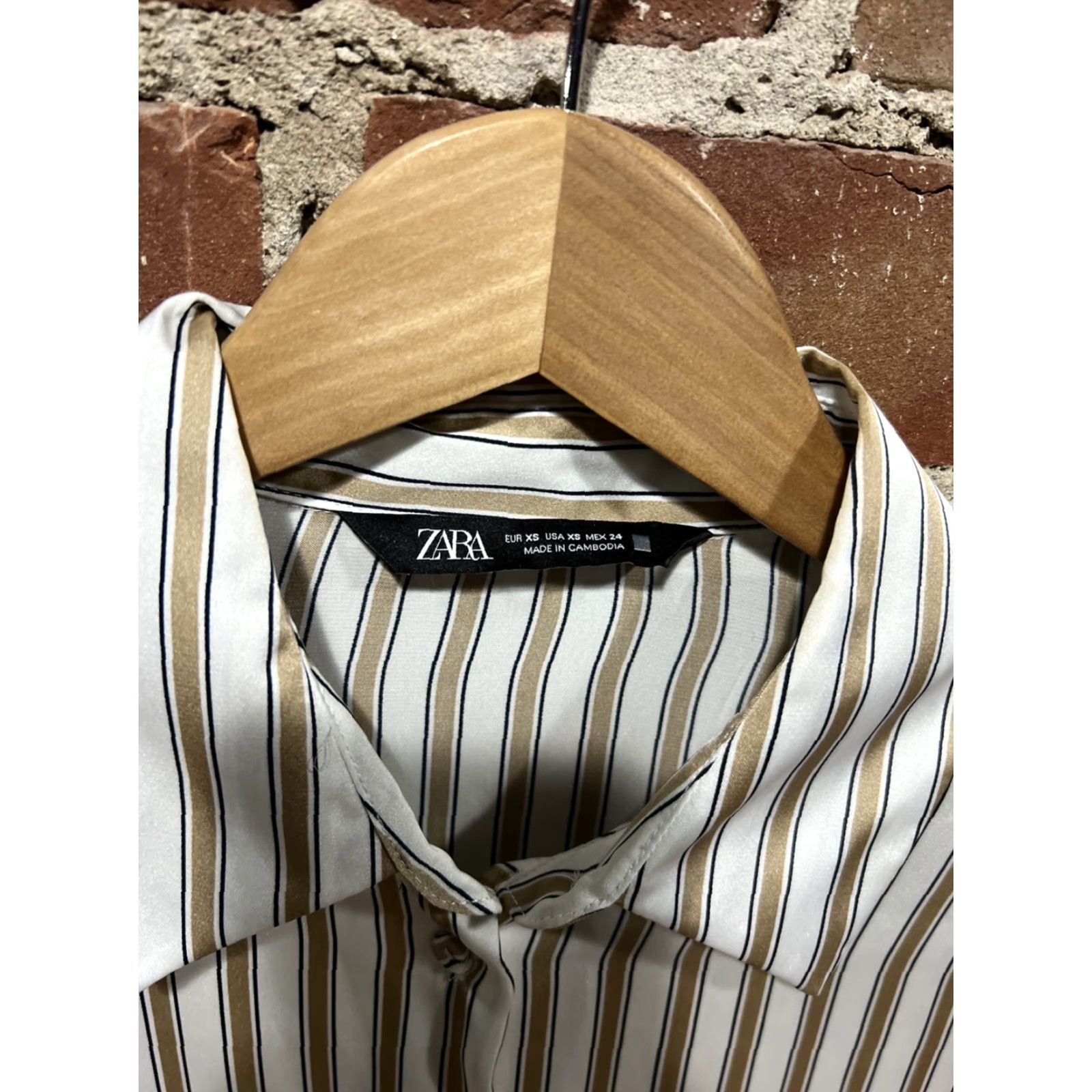 Zara Zara Button-Up Tunic Shirt Dress XS Oversized Cream Beige Pinstripe Women Stripe Size XS / US 0-2 / IT 36-38 - 2 Thumbnail