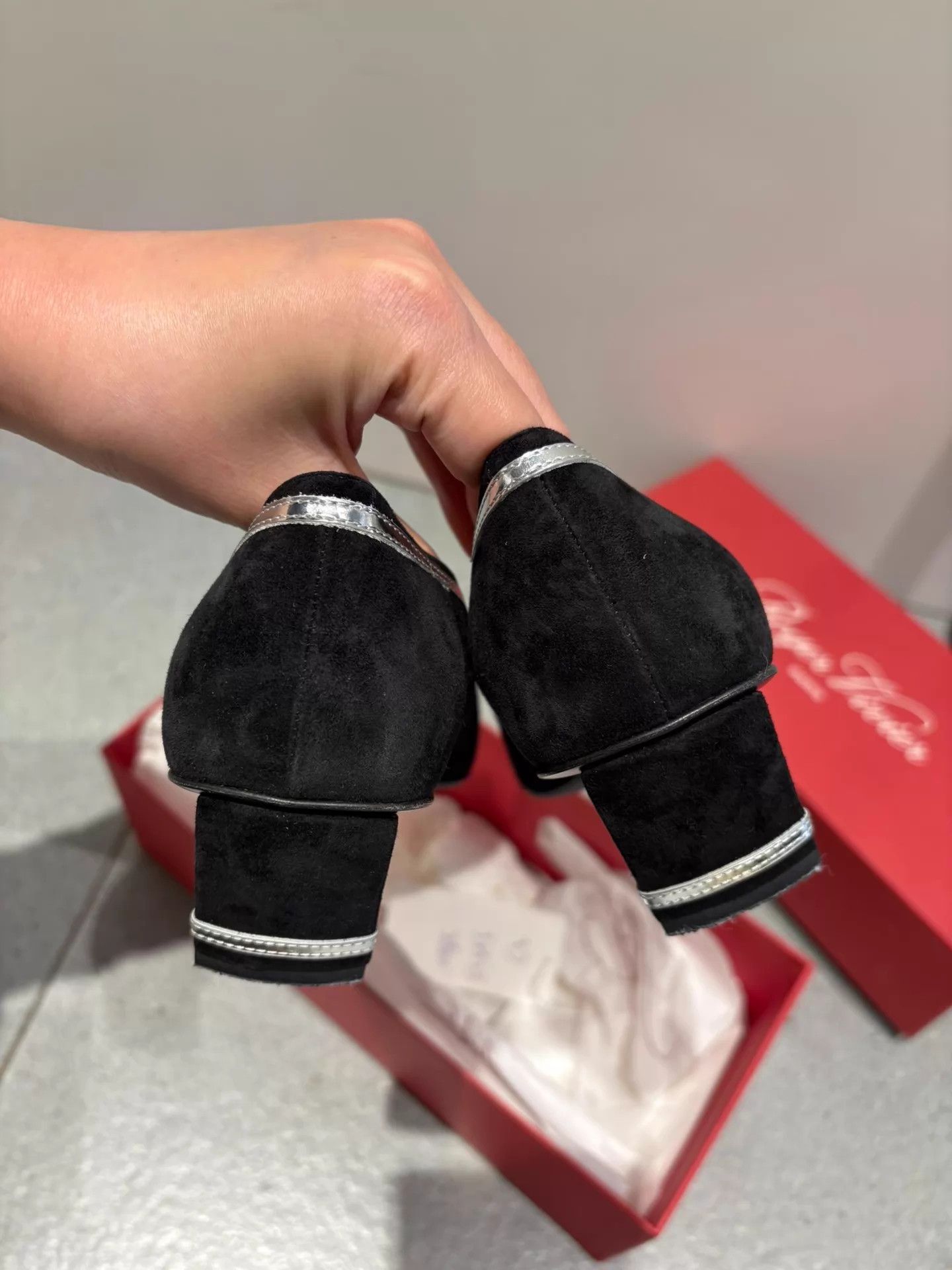 Roger Vivier RV Black Suede Square Buckle Heels Like New Boxed 37 Size US 6.5 / IT 36.5 - 3 Thumbnail