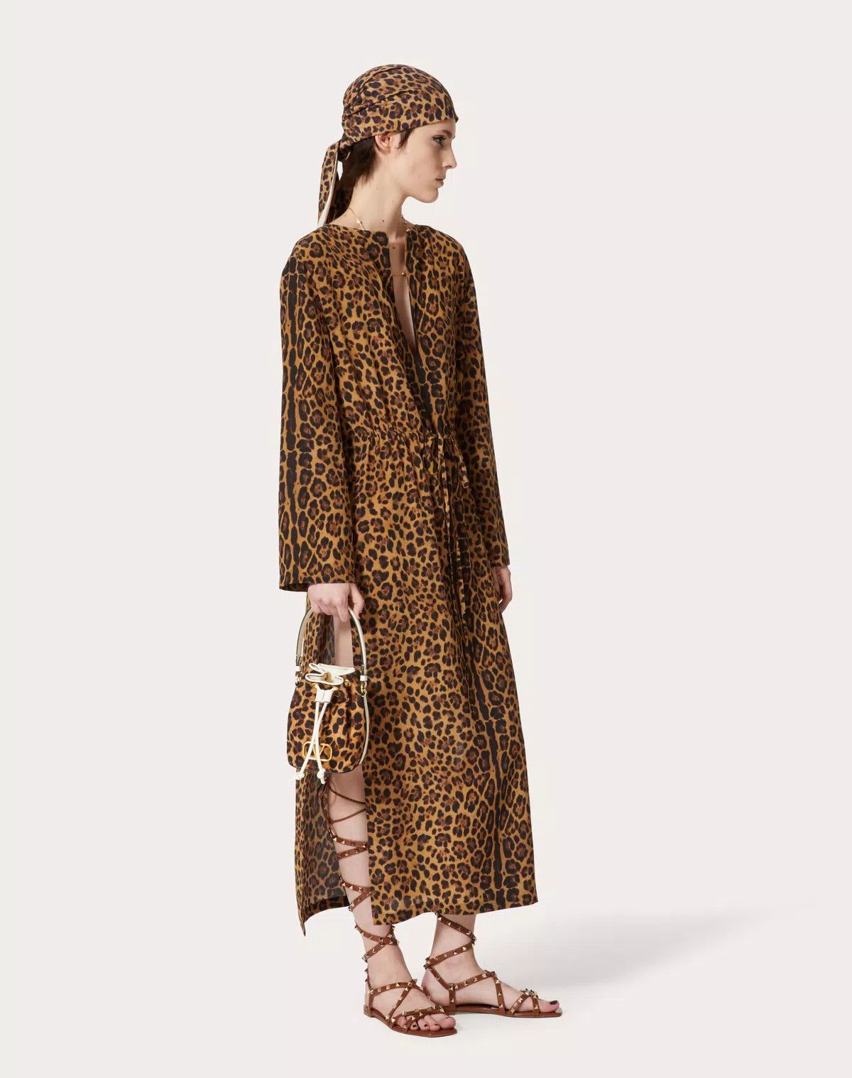 Valentino o1s1wg110625 Animal Crepe De Chine Dress in Leopard/Brown Size S / US 4 / IT 40 - 7 Thumbnail