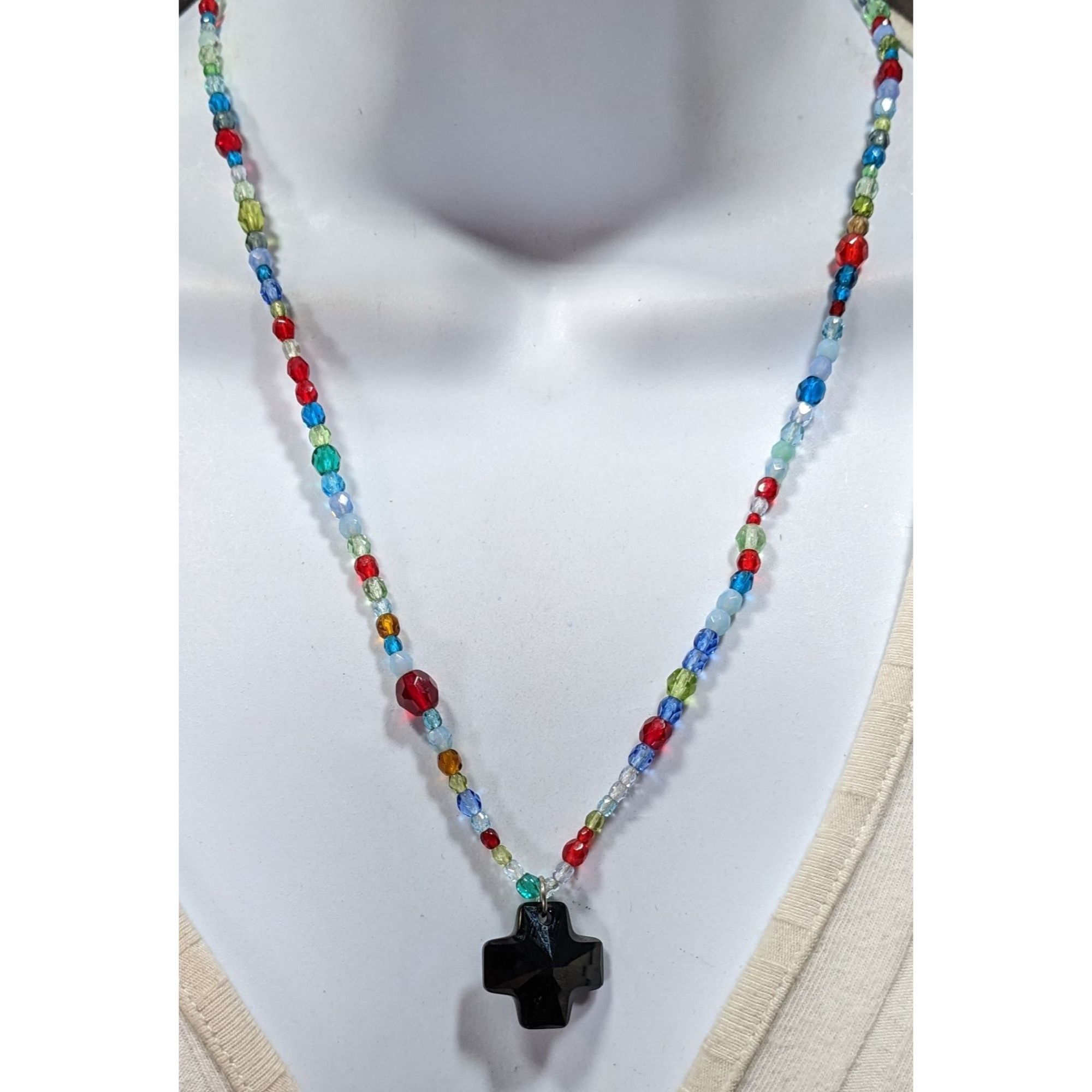 Handmade Handmade Rainbow Glass Beaded Cross Necklace Size ONE SIZE - 2 Thumbnail