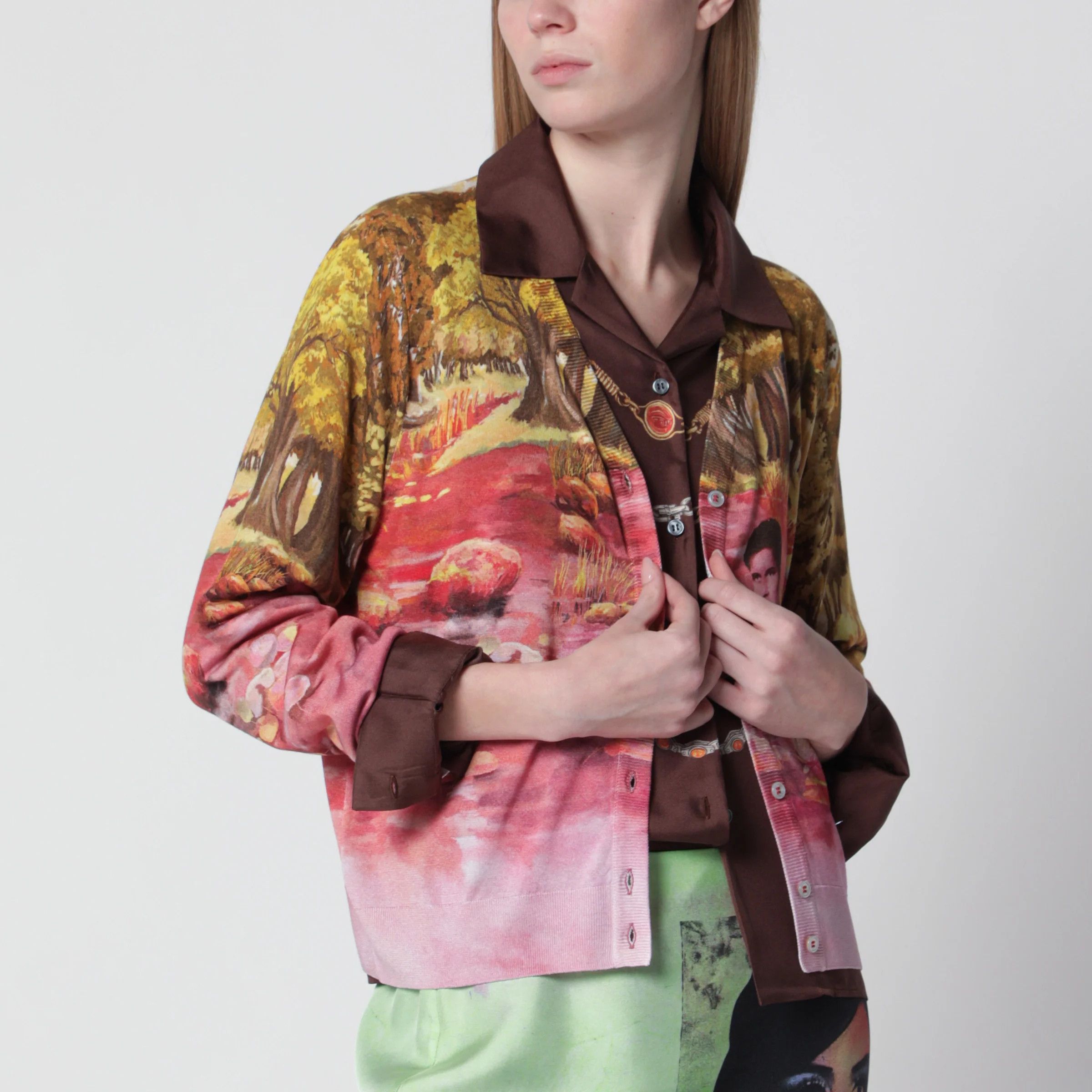 Versace o1d2blof0426 Printed Silk Knit Cardigan in Multicolor Size M / US 6-8 / IT 42-44 - 4 Thumbnail