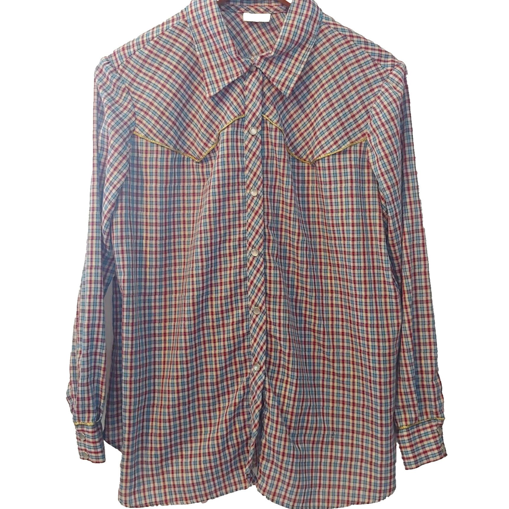 Vintage VINTAGE Land N Sea Shirt Women XL Pearl Snap Western Metallic Gold Piping Plaid Red/White/Blue/Gold Casual Women's Blouse Size XL / US 12-14 / IT 48-50 - 2 Thumbnail
