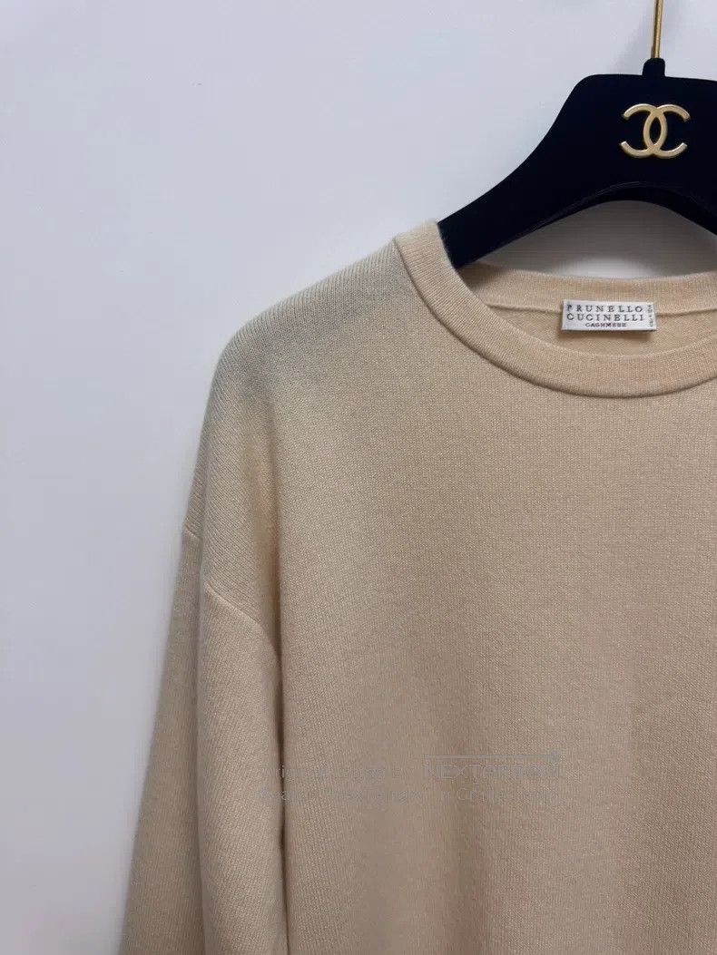 Brunello Cucinelli Brunello Cucinelli Beige Cashmere Lace Sleeve Sweater Size M / US 6-8 / IT 42-44 - 3 Thumbnail