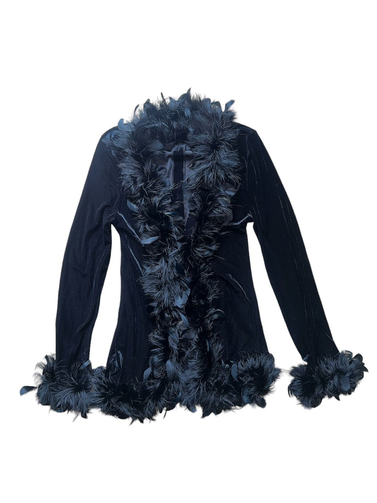 Japanese Brand Black velvet feather cardigan 🪶 Size M / US 6-8 / IT 42-44 - 2 Thumbnail