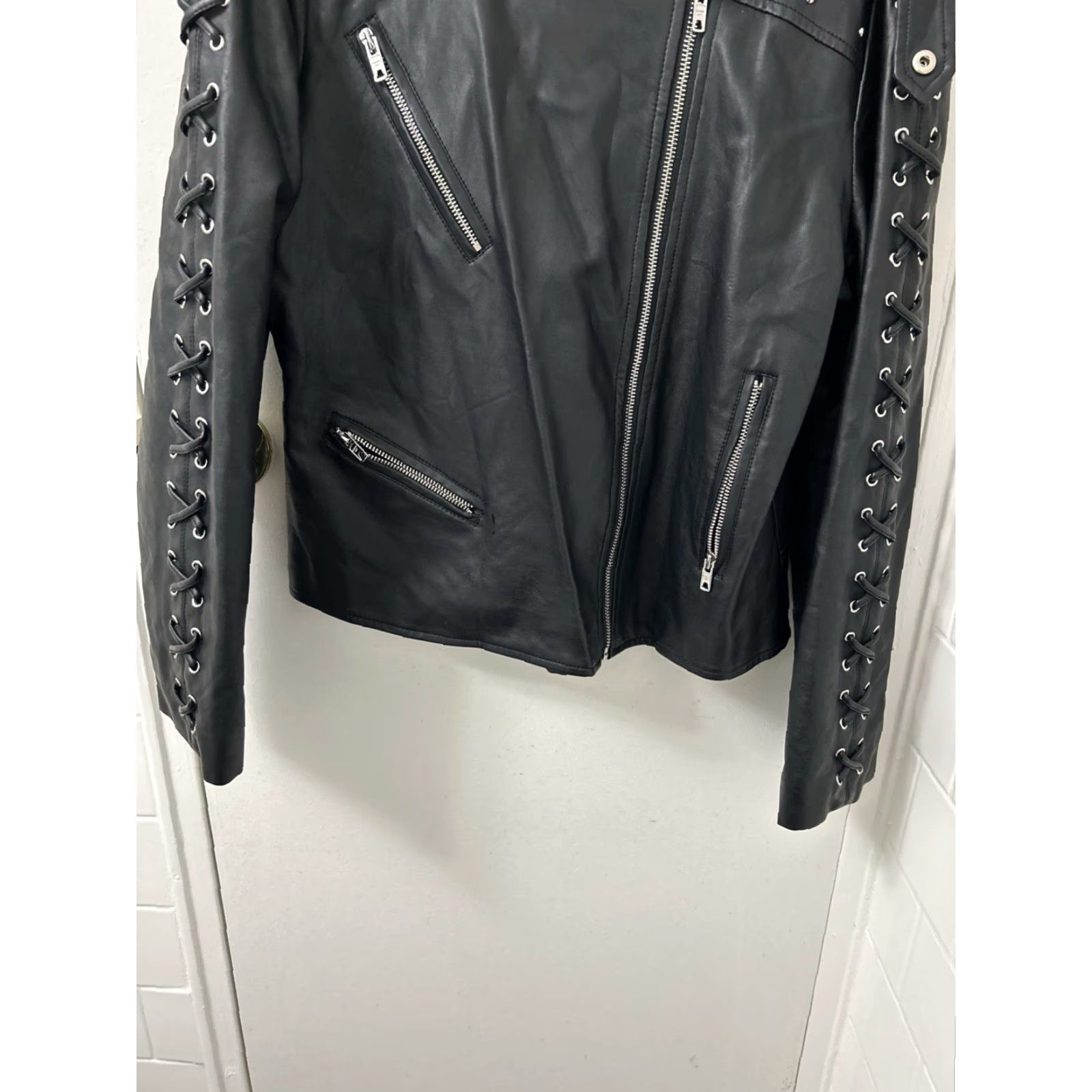 Members Only Members Only Leather Jacket Womens L Black Studded Lace Up Moto Jacket Size L / US 10 / IT 46 - 3 Thumbnail