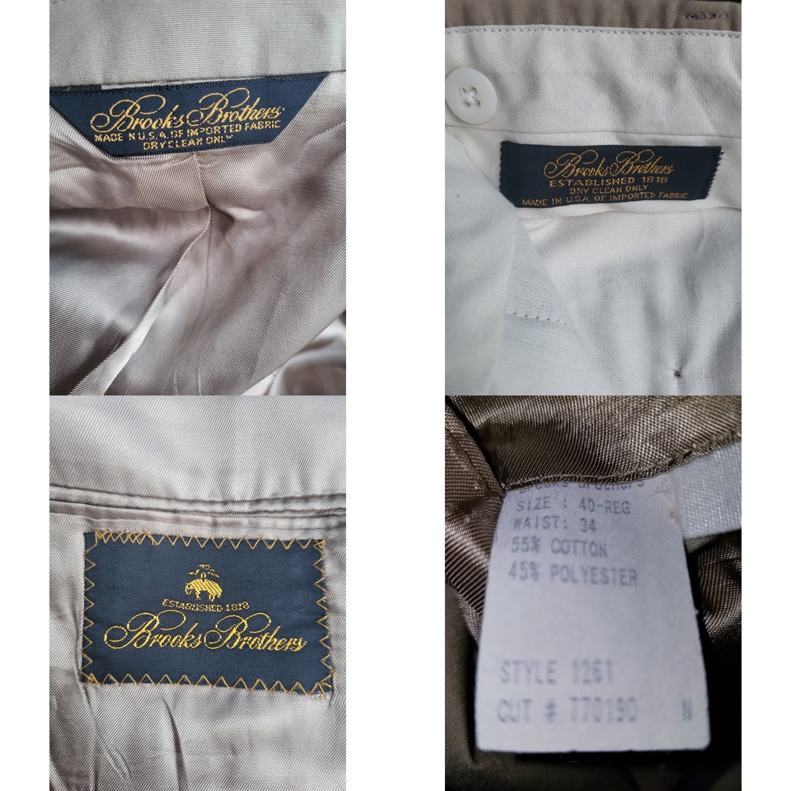 Brooks Brothers VINTAGE Brooks Brothers 2 Piece Suit Jacket Pants Brown Cotton 40R Men Regular Single-Breasted Notch 2-Button 3-Button Sleeve Solid 80s Size 40R - 9 Thumbnail