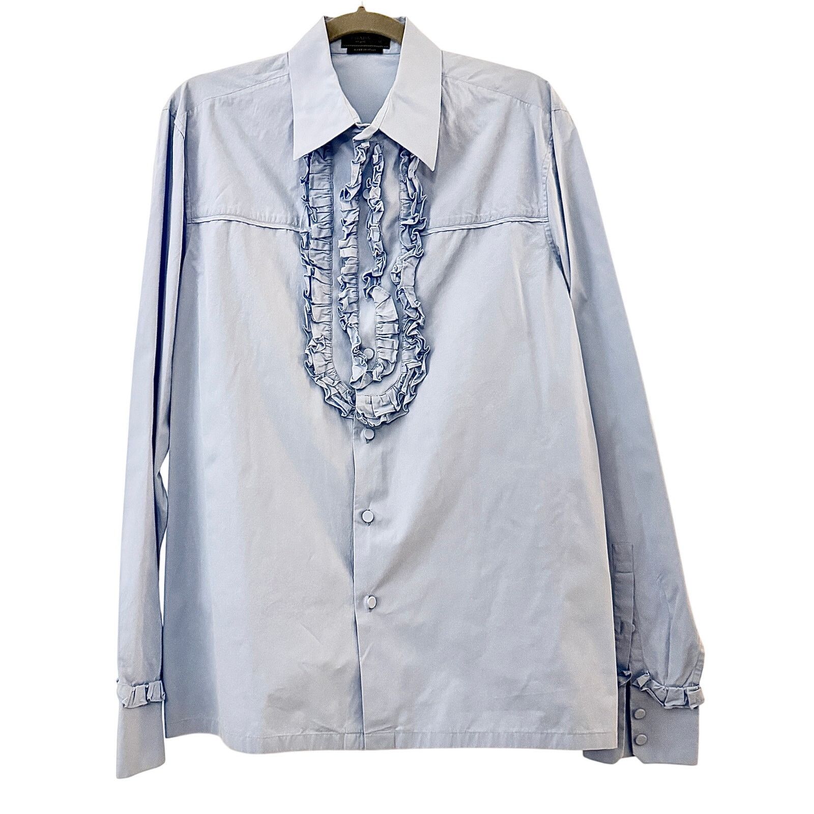 Prada Prada AW20 Collection Blue Cotton Ruffled Bib Shirt Size L / US 10 / IT 46 - 1 Thumbnail