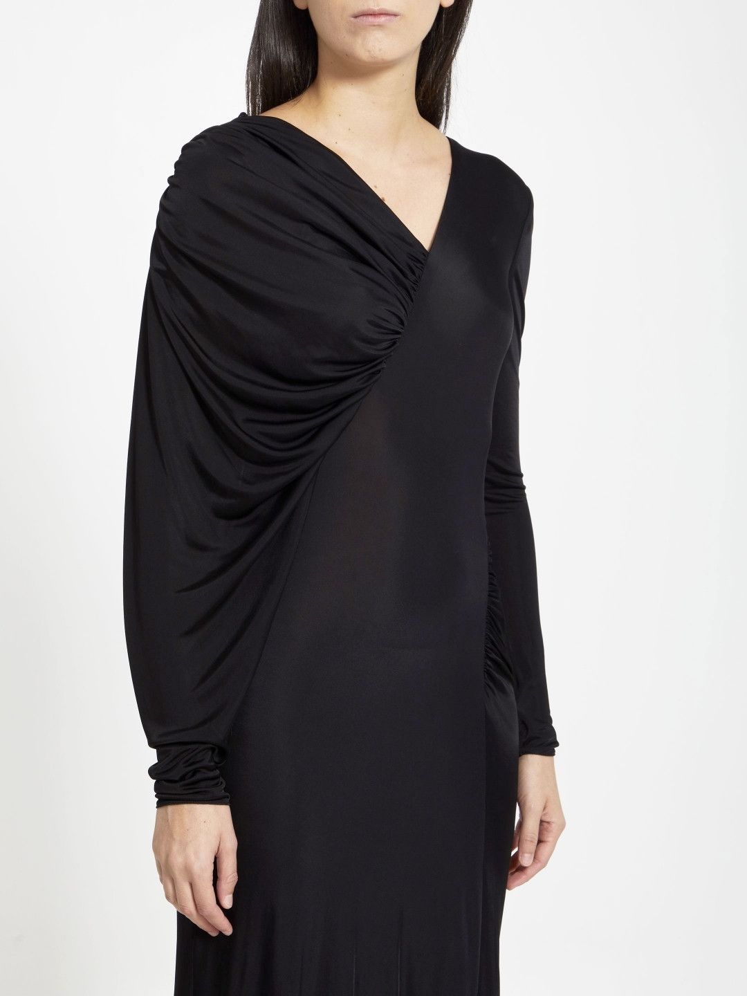Saint Laurent Paris o1s1wg111124 Long Dress in Shiny Jersey in Black Size M / US 6-8 / IT 42-44 - 4 Thumbnail