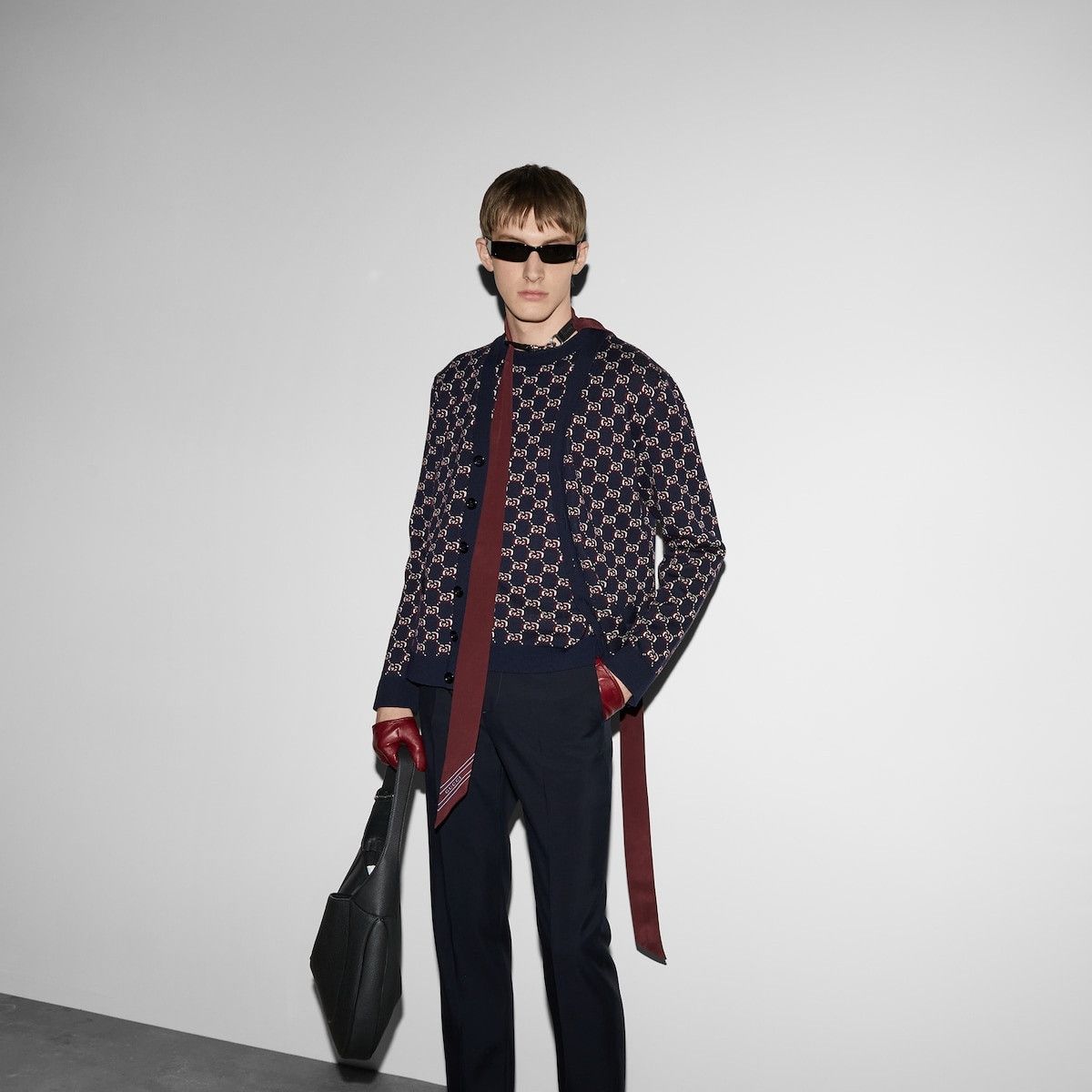 o1s1wg110925 Wool Jacquard Cardigan With GG Shadow