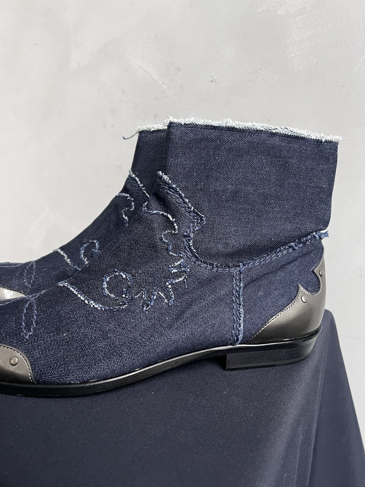 If Six Was Nine Western denim distressed cowboy guidi style boots y2k Size US 9 / EU 42 - 7 Thumbnail