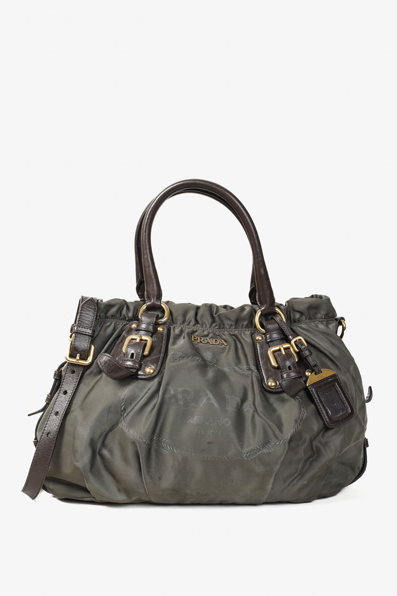 Prada Prada Green Tessuto Jacquard-Logo Leather-Trim 2-Way Bag Size ONE SIZE - 1 Thumbnail