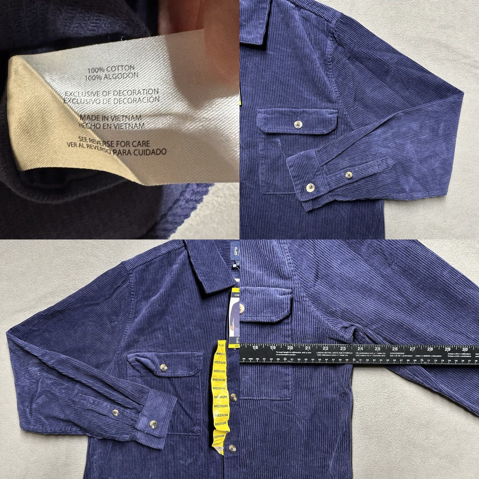 Gap GAP Shirt Mens Medium Eclipse Blue Corduroy Button Up Long Sleeve Size US M / EU 48-50 / 2 - 8 Thumbnail