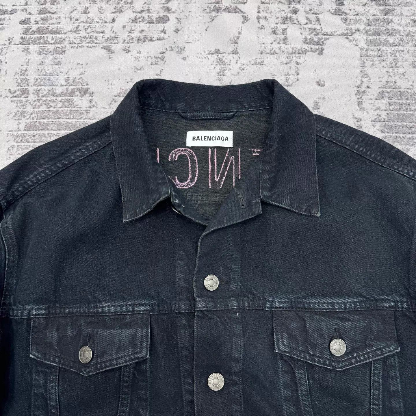 Balenciaga Balenciaga Back Embroidered Logo Blk Pnk DenimJkt38 Size S / US 4 / IT 40 - 3 Thumbnail