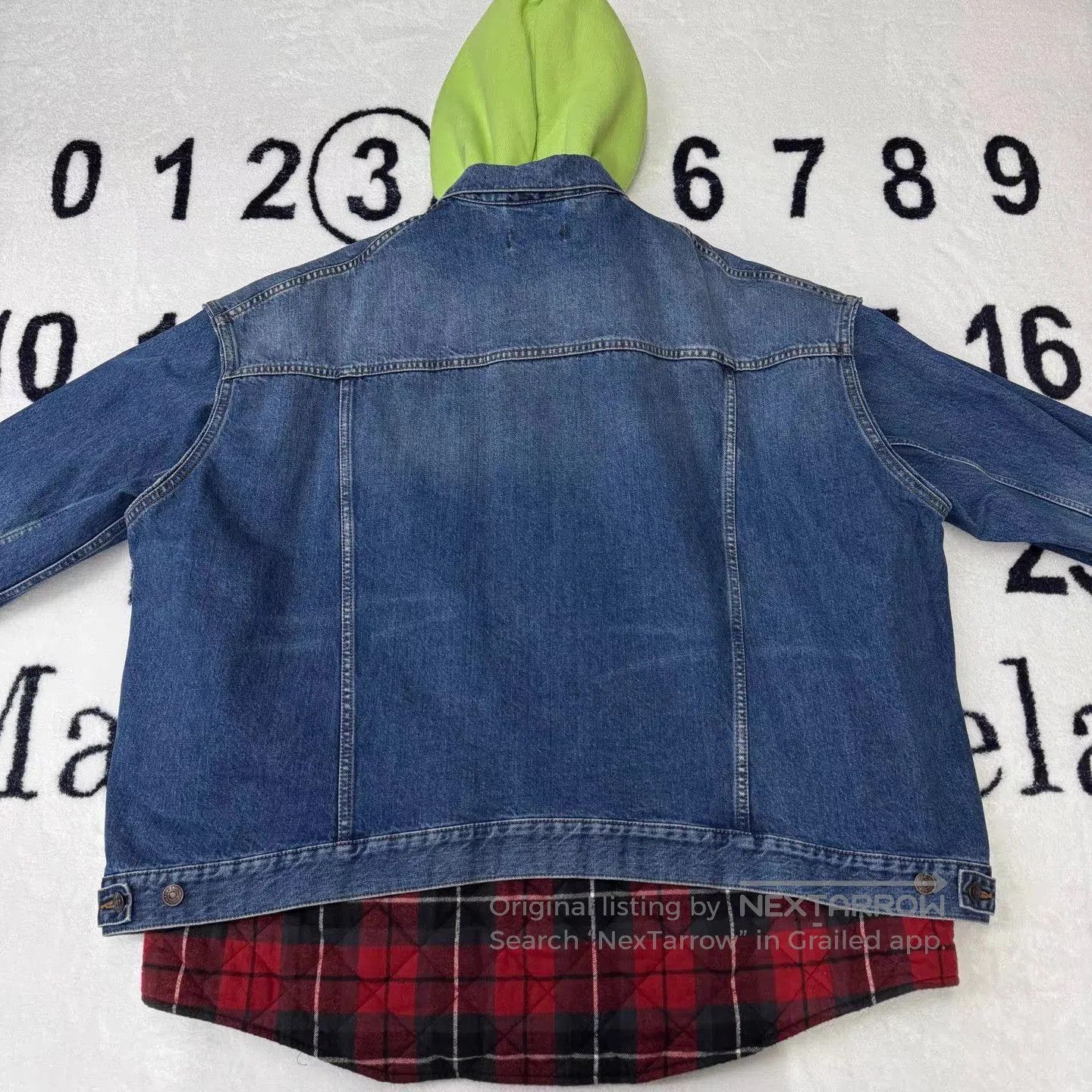 Balenciaga Blue Denim Jacket with Green Hood and Plaid Lining. Size US XL / EU 56 / 4 - 4 Thumbnail