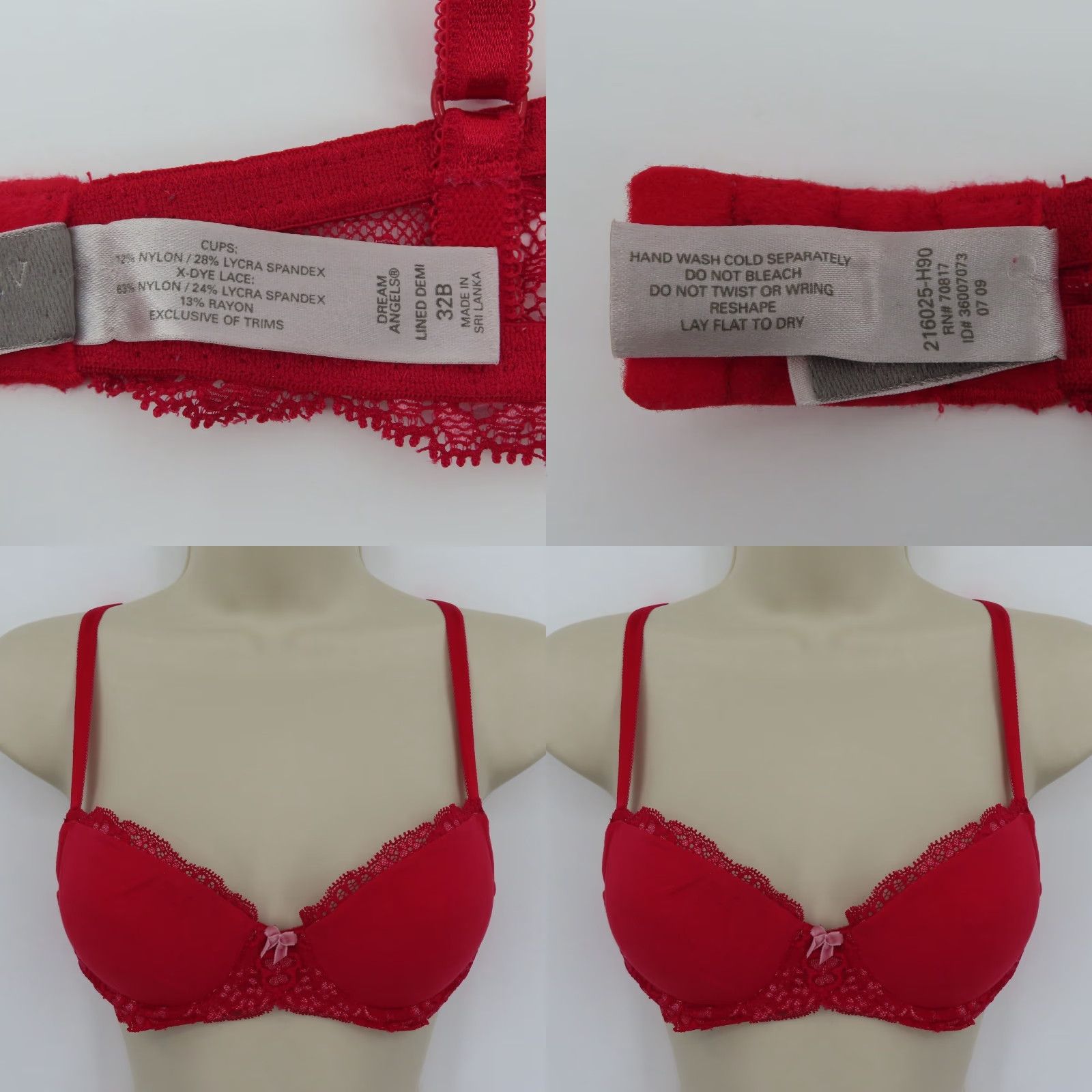 Victoria's Secret Victoria's Secret Dream Angels Demi Bra 32B Red Lace Padded Lined Underwire Demi 32B Womens Bra Size ONE SIZE - 9 Thumbnail