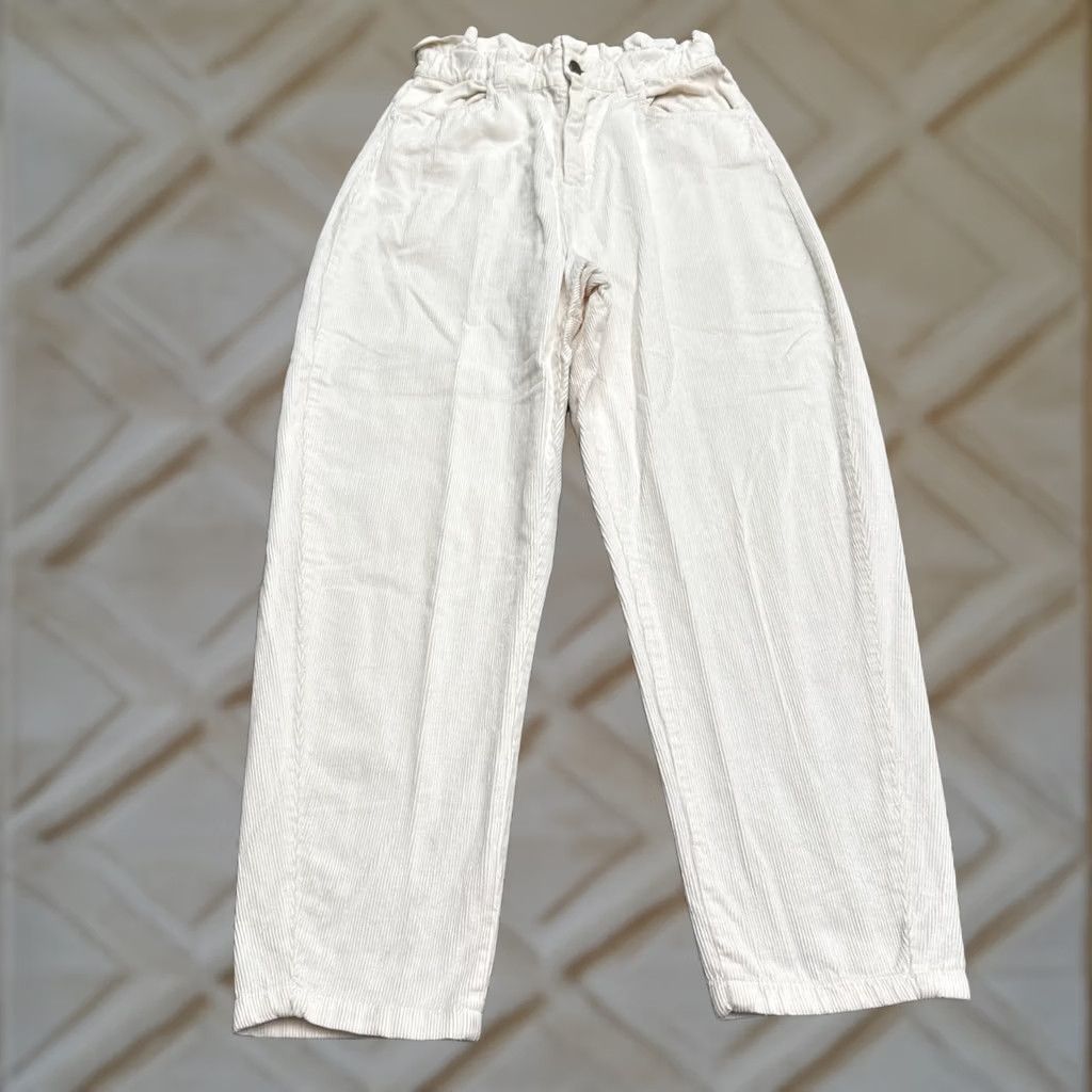 Zara Zara Paperbag Corduroy Barrel Pants Womens 4 Cream High Rise Elastic Waist 25x25 Size 27" / US 4 / IT 40 - 1 Thumbnail
