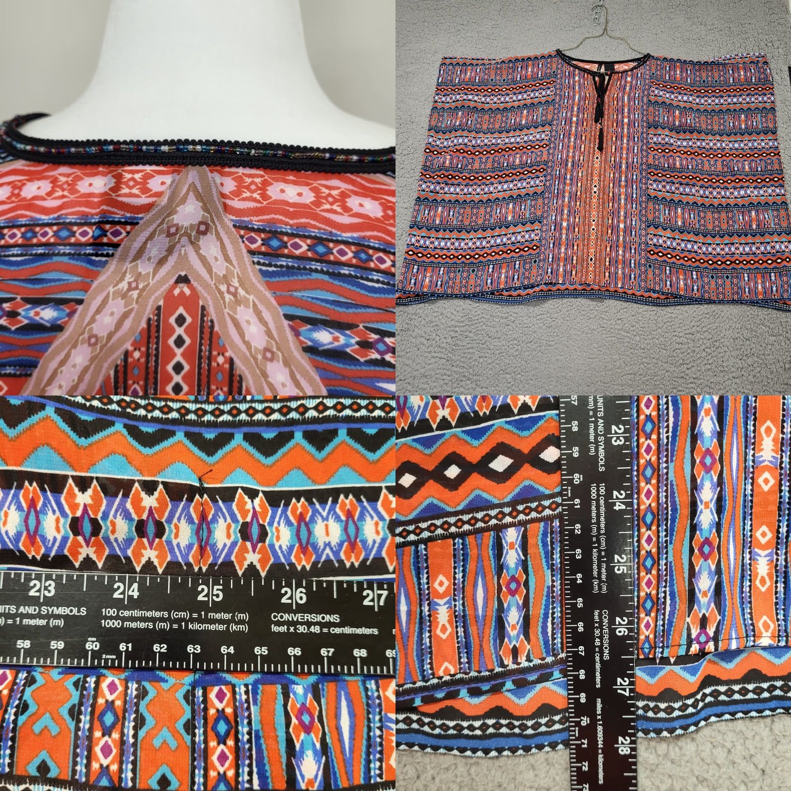 Vintage ND New Directions Shirt Women Size L Beaded Chiffon Red Blue Aztec Tunic Blouse Size L / US 10 / IT 46 - 8 Thumbnail