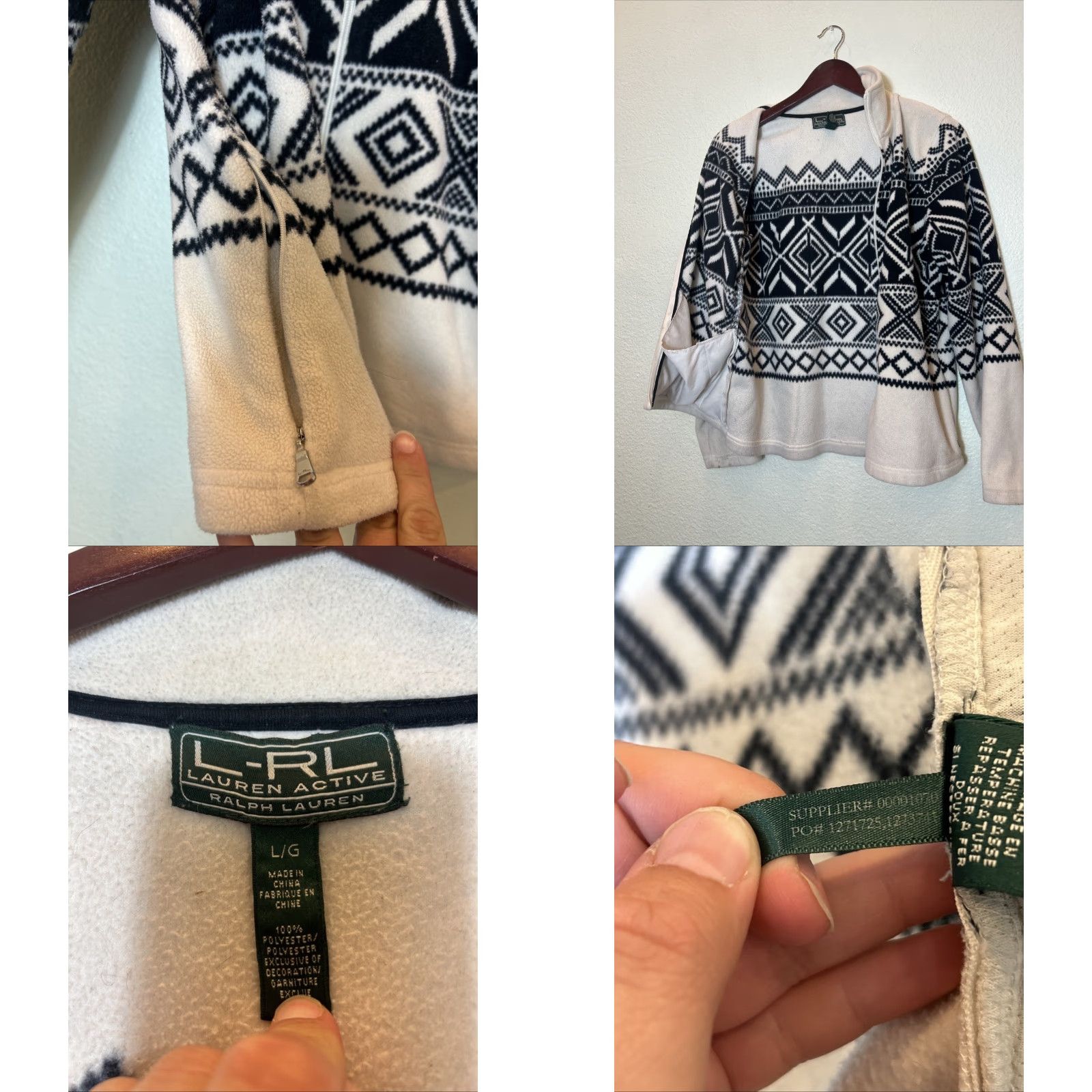 Ralph Lauren VINTAGE Y2K Lauren Ralph Lauren Women’s Large Full Zip Fleece Jacket Ivory Black L Size L / US 10 / IT 46 - 8 Thumbnail