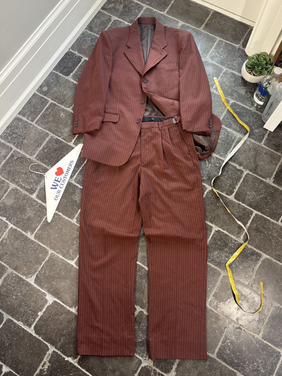 Vintage Bespoke Vintage Suit Two Piece 2pc Stripe Mobster Zoot Suit Size 44S - 1 Thumbnail