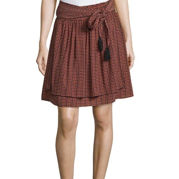 Apiece Apart Silk 'Baja' Ripple Print Skirt With Tassel Tie - Navy/Coral Size 25" / US 0 / IT 36 - 4 Thumbnail