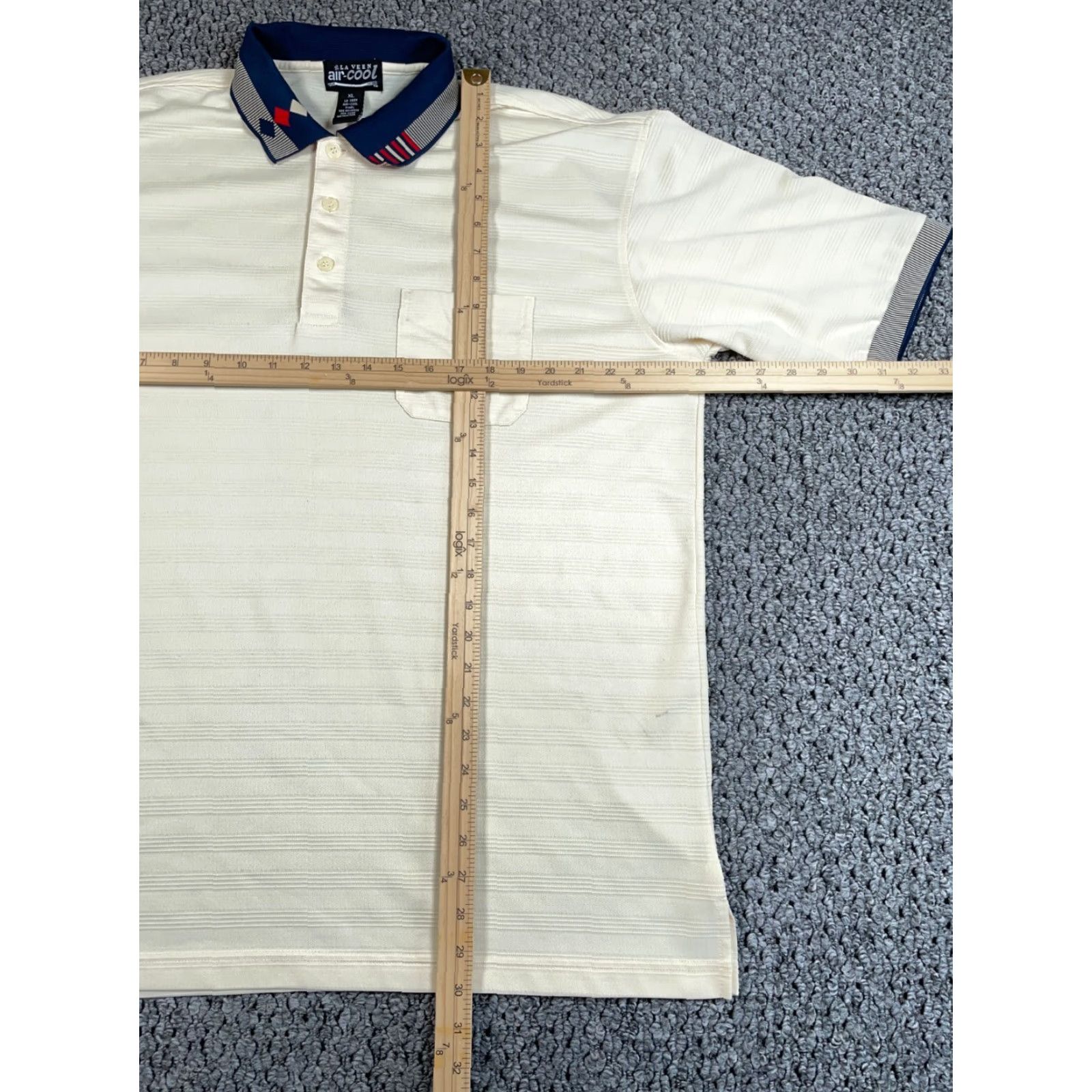 Vintage VINTAGE La Veen Textured Polo Shirt - Shirt Adult XL Ivory Blue 80s Retro Dad Style Mens XL Polo Size US XL / EU 56 / 4 - 5 Thumbnail