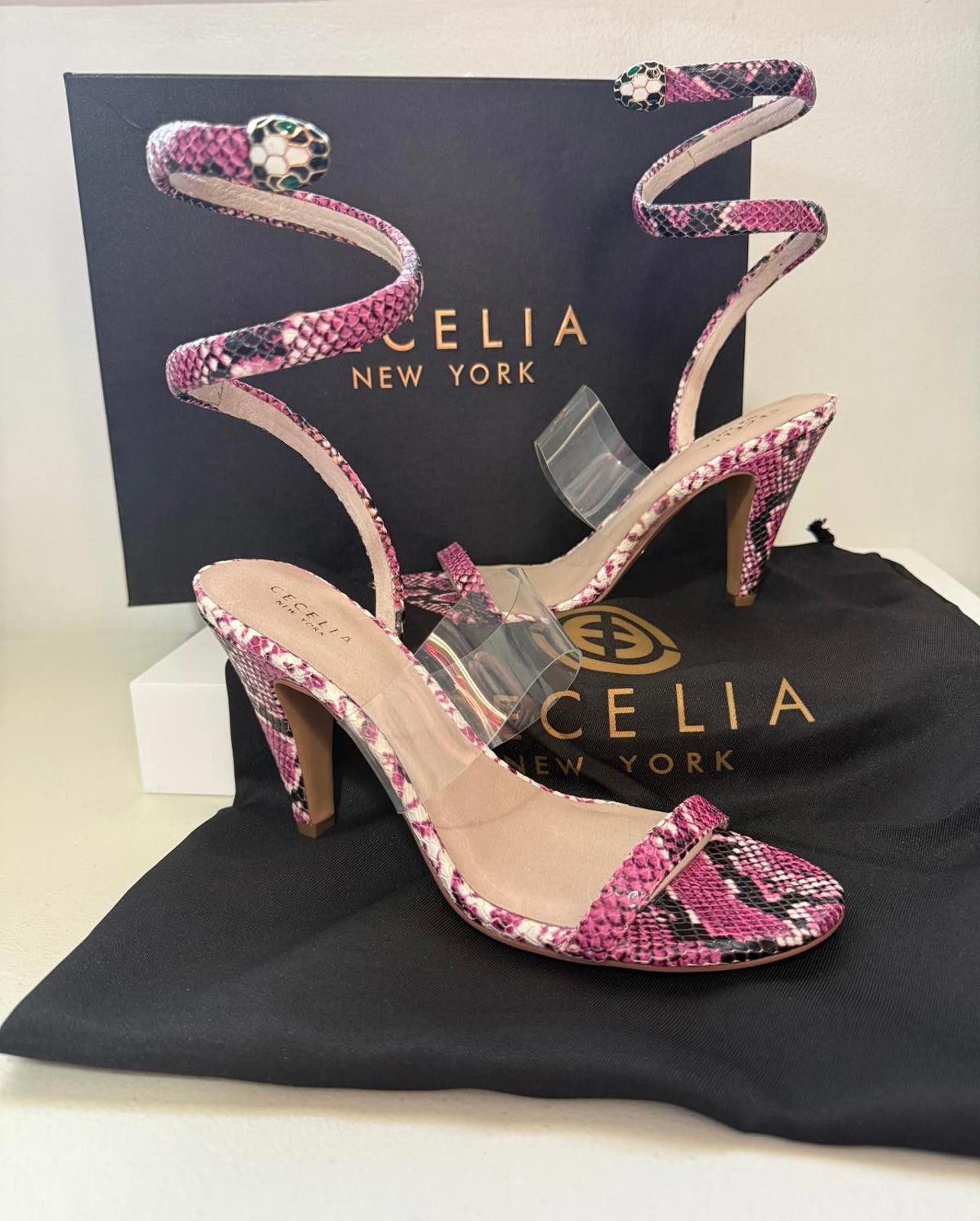 Other Cecelia New York Sabrina Snake Wrap Heels – Dragon Fruit Size US 8 / IT 38 - 5 Thumbnail