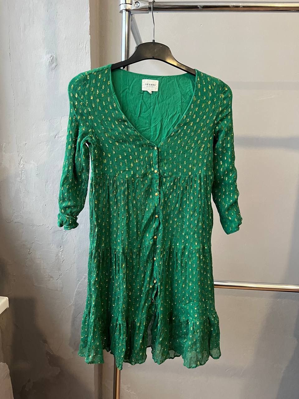 green dress sezane Luserna Embellished Halterneck Maxi Dress in Green Snake main image 1