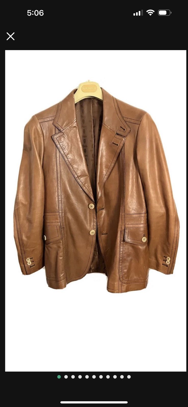 image of Gucci Leather Blazer Cognac Cuoio in Brown, Men's (Size Medium)