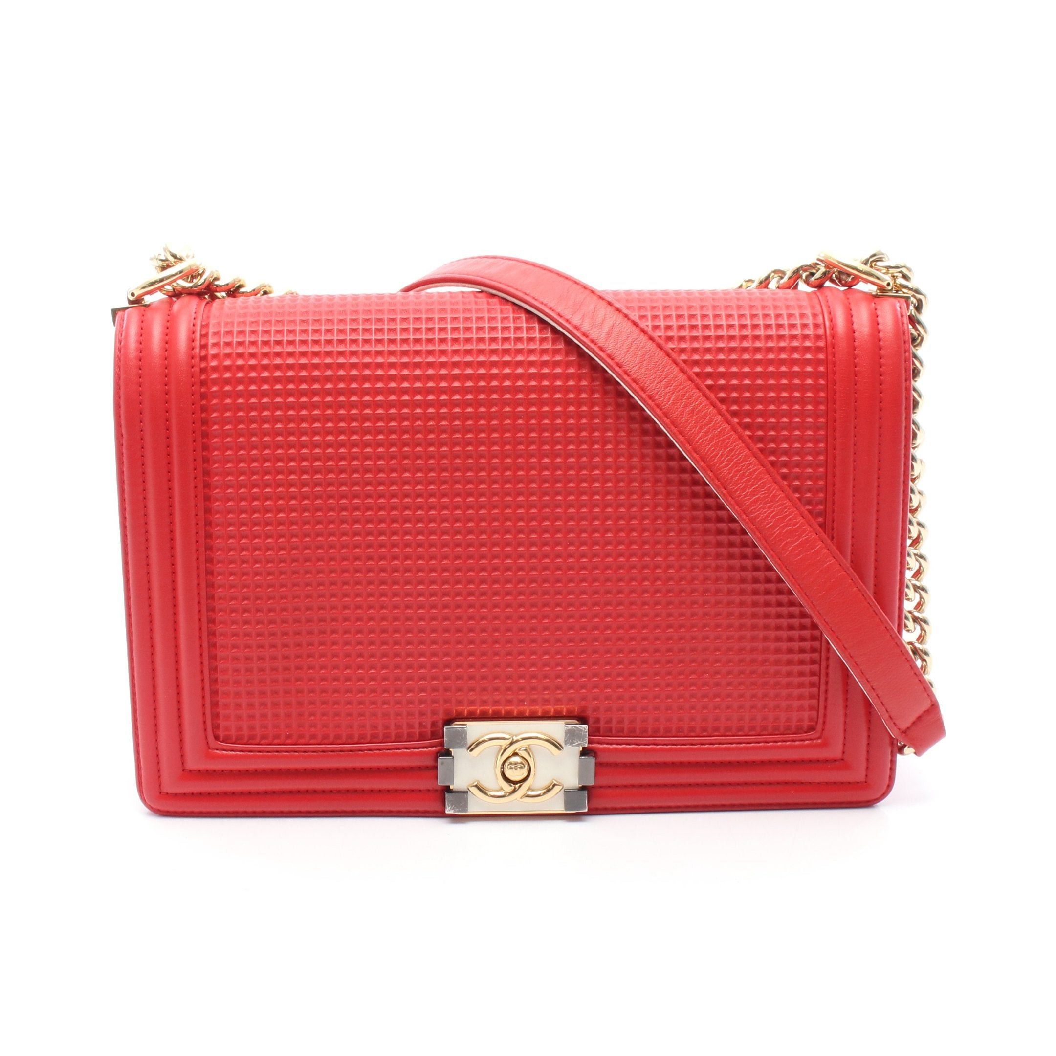 Chanel Chanel Boy Chanel Large Matelasse Chain Shoulder Bag Leather Red Gold Hardware Size ONE SIZE - 1 Thumbnail