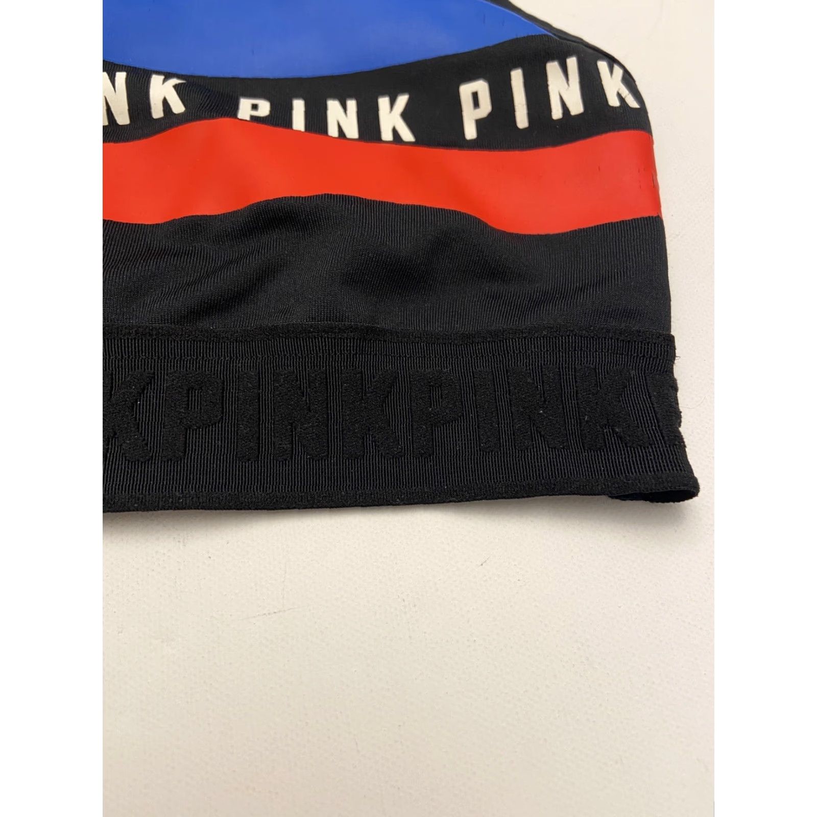 Victoria's Secret Victoria’s Secret Sports Bra Women Medium Multicolor B80 Red Black Blue Stripes Activewear Size ONE SIZE - 2 Thumbnail