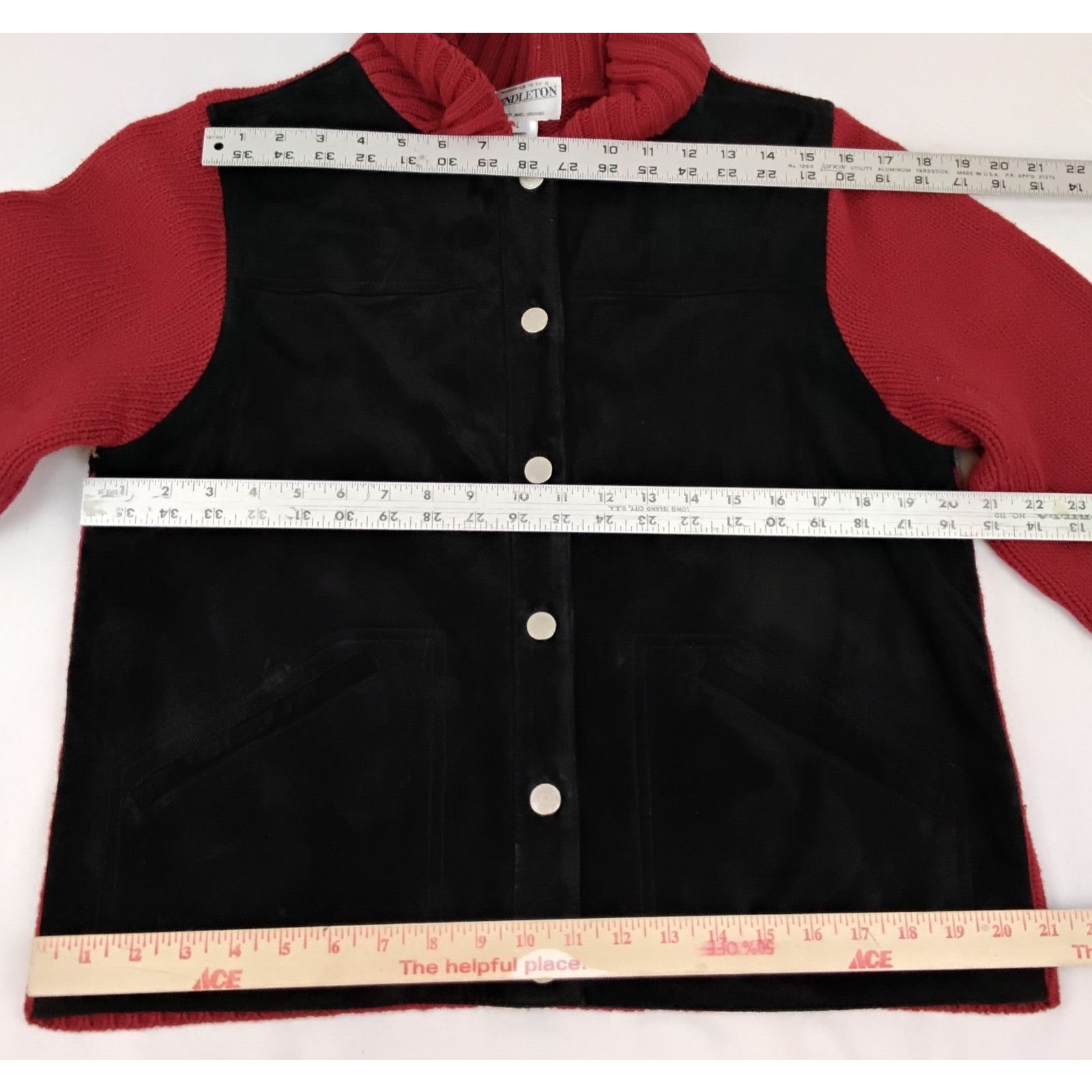 Pendleton Pendleton Lambswool Sweater Women's L Red w/ Black Leather Size L / US 10 / IT 46 - 11 Thumbnail
