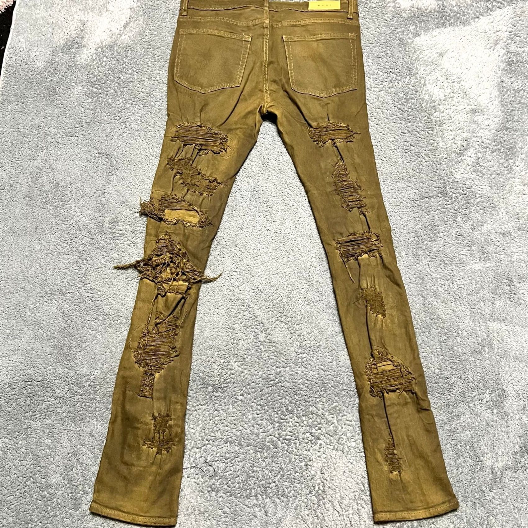 MNML MNML Jeans Mens Skinny Distressed Brown Stretch Stacked Pants 33 Size US 33 - 3 Thumbnail