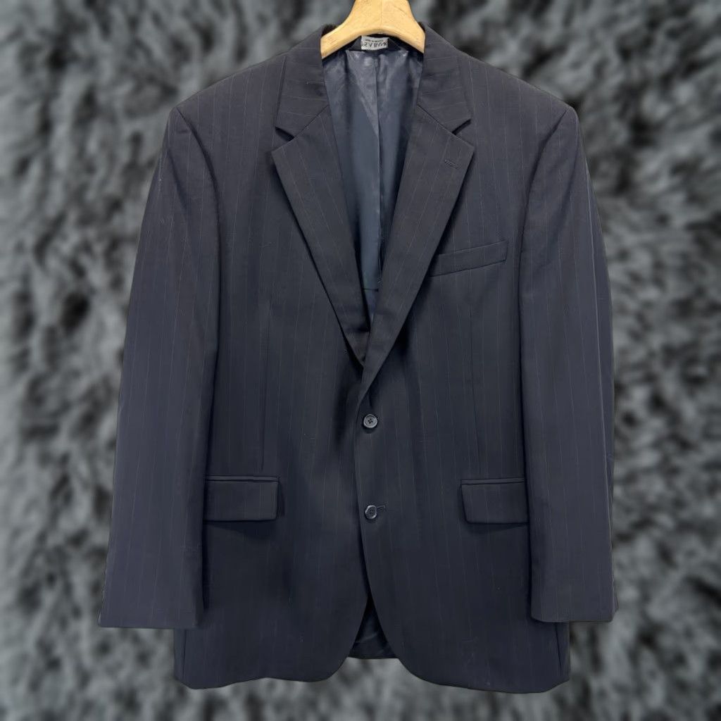 Jos. A. Bank VINTAGE Jos A Bank 2 Pc Navy Pinstripe Suit Men’s Jacket 44L Pants 35x31 Wool Cuffed Size 44R - 1 Thumbnail