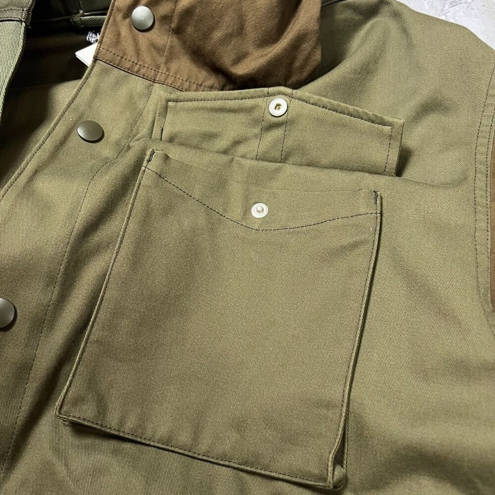 KUON KUON Japan Patchwork Hooded Zip Jacket L Olive Oversized NWT Size US L / EU 52-54 / 3 - 9 Thumbnail